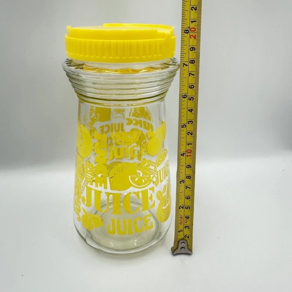 Vintage Yellow Lemon‎ Glass Juice Carafe Pitcher with Flip Top Lid Kitchen